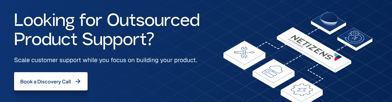 Outsourced product support services banner featuring scalable customer support solutions for startups and growing software businesses.